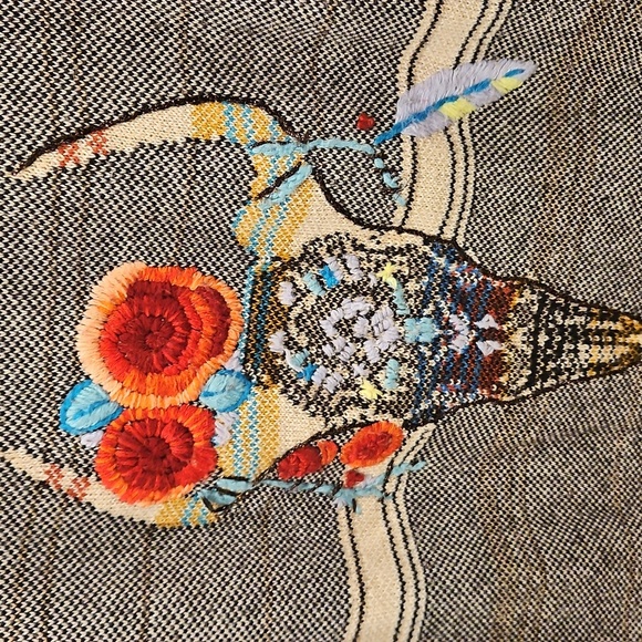 💕FREE PEOPLE💕 Desert Rose Sweater Embroidered Longhorn Colorblock Knit Medium - Picture 11 of 15